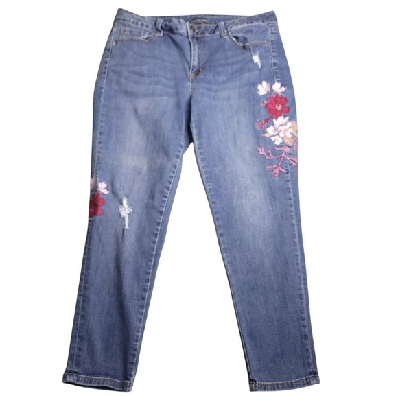 Lane Bryant Venezia Skinny Crop Jeans 18 Floral Embroidered Distressed Stretch - Picture 1 of 8